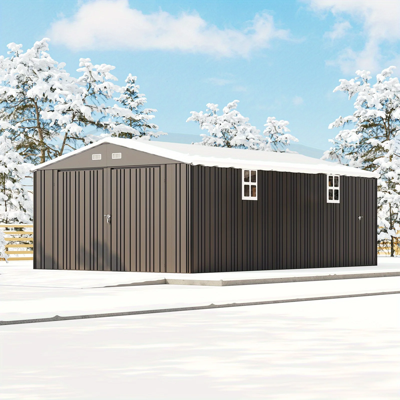 21x13x8 قدم كبير في الهواء الطلق المرآب سقيفة تخزين معدنية مع 2 أبواب 4 نوافذ كبيرة في الهواء الطلق المرآب المأوى للمركبة