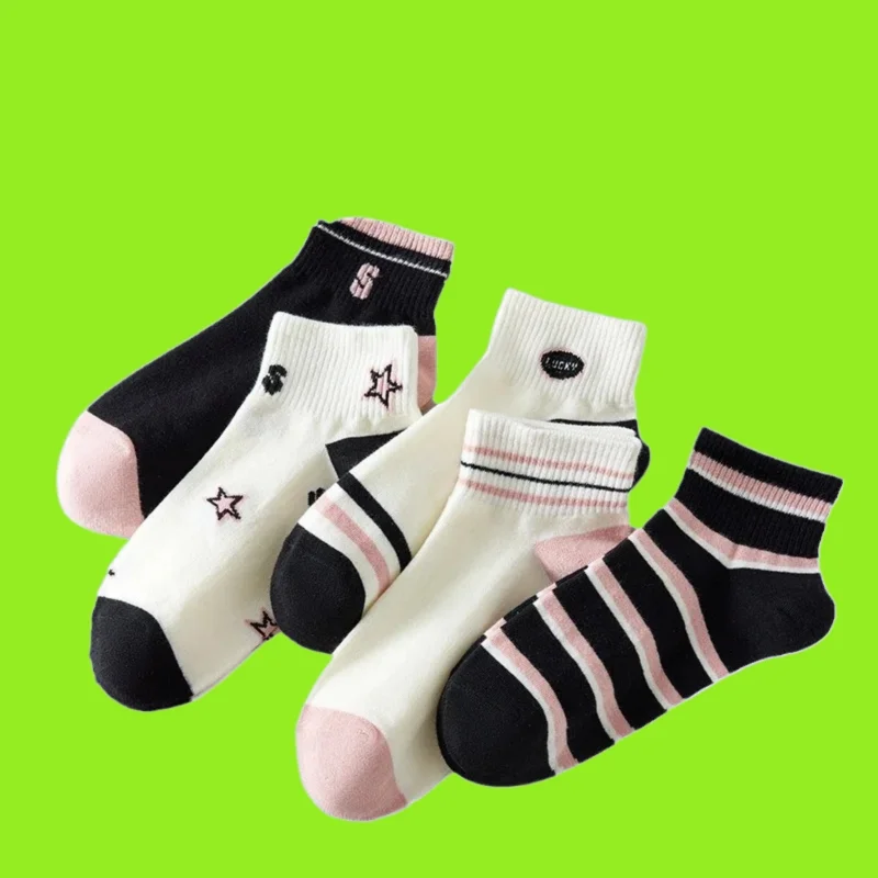 

5 Pairs Breathable Shallow Socks Thin Sweat-Absorbent Japanese Versatile Casual Women's 2024 Spring Short Women Socks Boat Socks