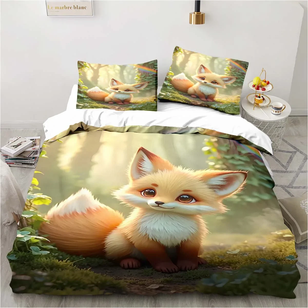 3D Cartoon Animal Colorful Fox Home Decor Set Bedroom Bedding Pillowcase and Duvet Cover Children's Room Bedding Set Luxury Gift