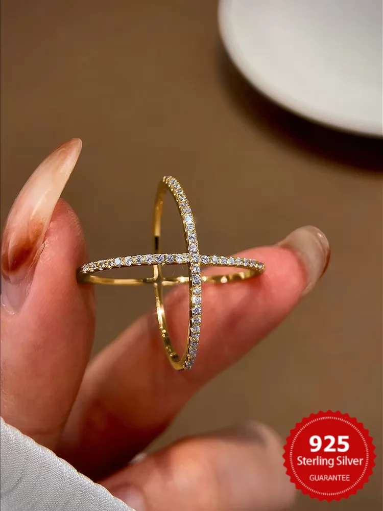 

Простое классическое великолепное кольцо из стерлингового серебра 925 пробы с цирконом X-образной формы для женщин, обручальное свадебное роскошное ювелирное изделие высокого качества