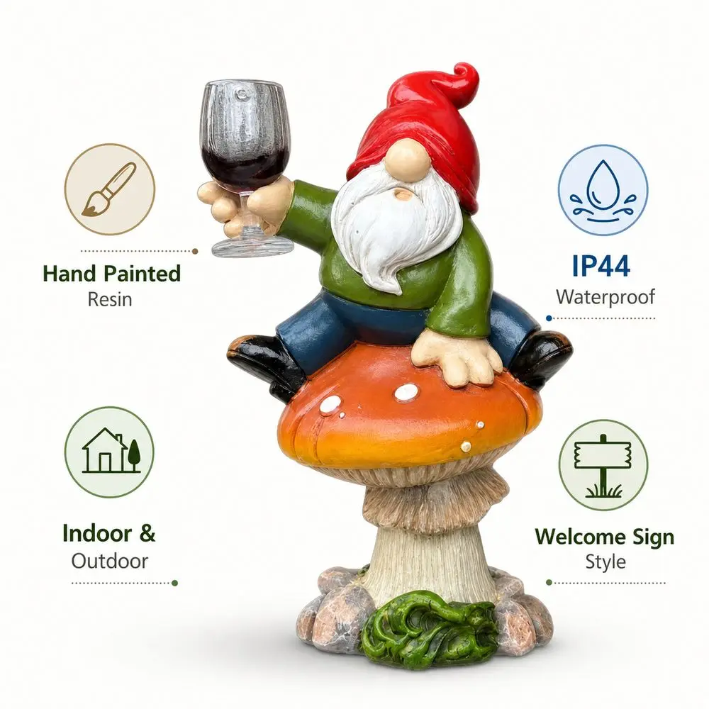 New Resin Garden Gnome Statue Waterproof Welcome Sign Gnome Figurine Weather Resistant Fairy Garden Statue Patio Decor