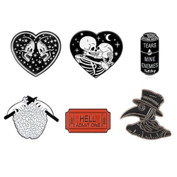 Pins Dark Black Brooch Plague Doctor Heart Wine Hell Badge Denim Shirt Lapel Pin Gothic Jewelry Gift Punk Collection Enamel