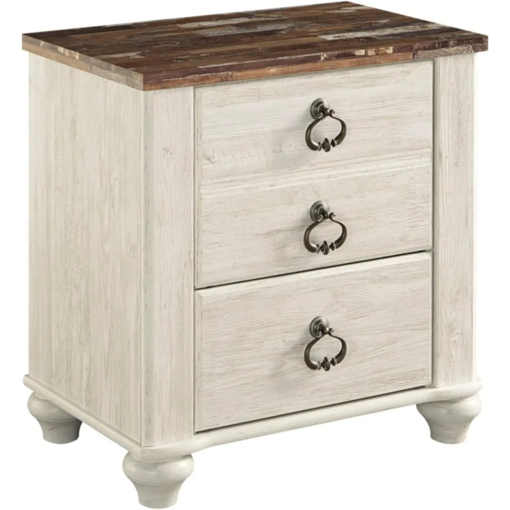 

Willowton Farmhouse 2 Drawer Nightstand with USB Charging Ports, 25.67" Tall, Whitewash