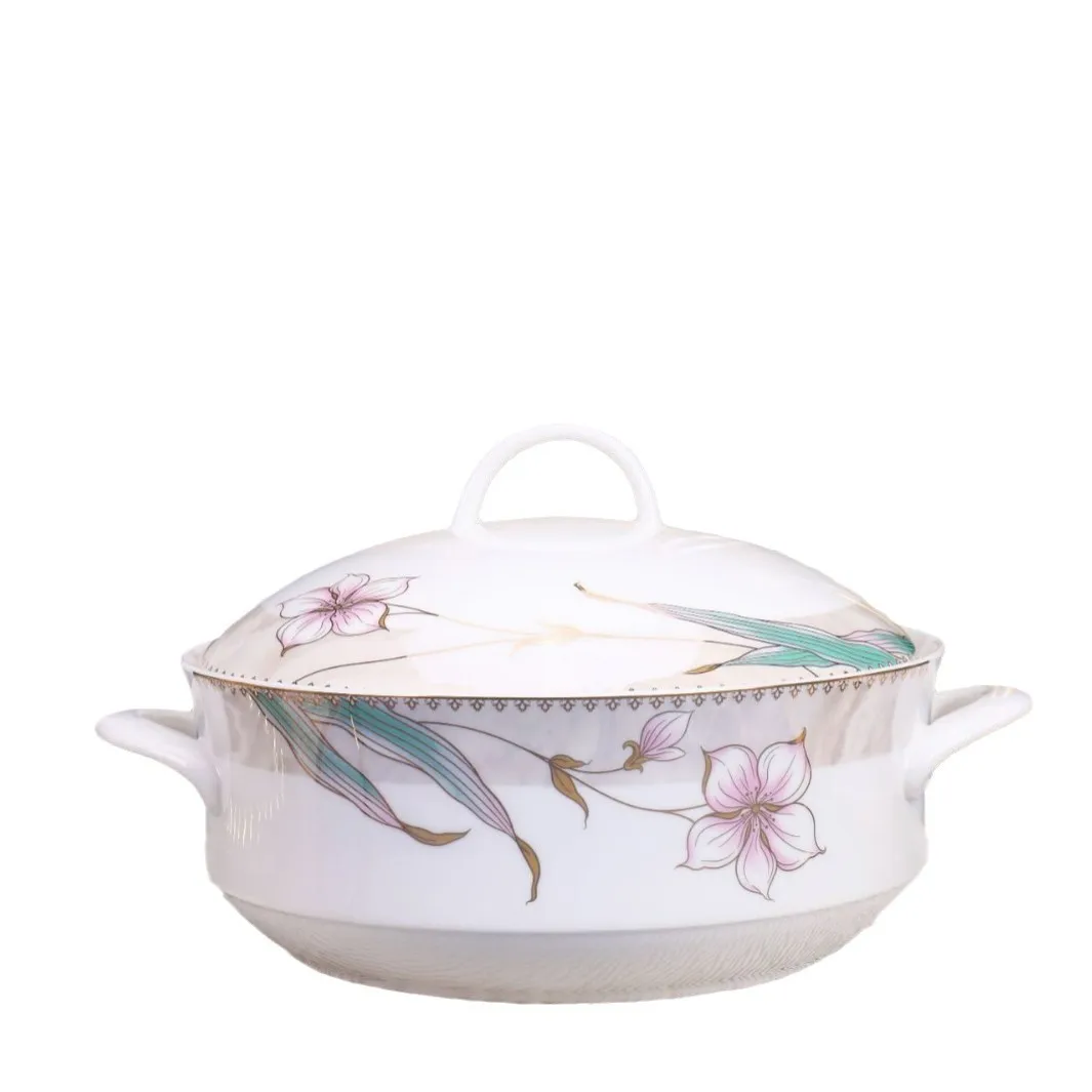 

Bone china tableware and dishes set, high-end hotel home use, light luxury simple high temperature ceramic plate combination