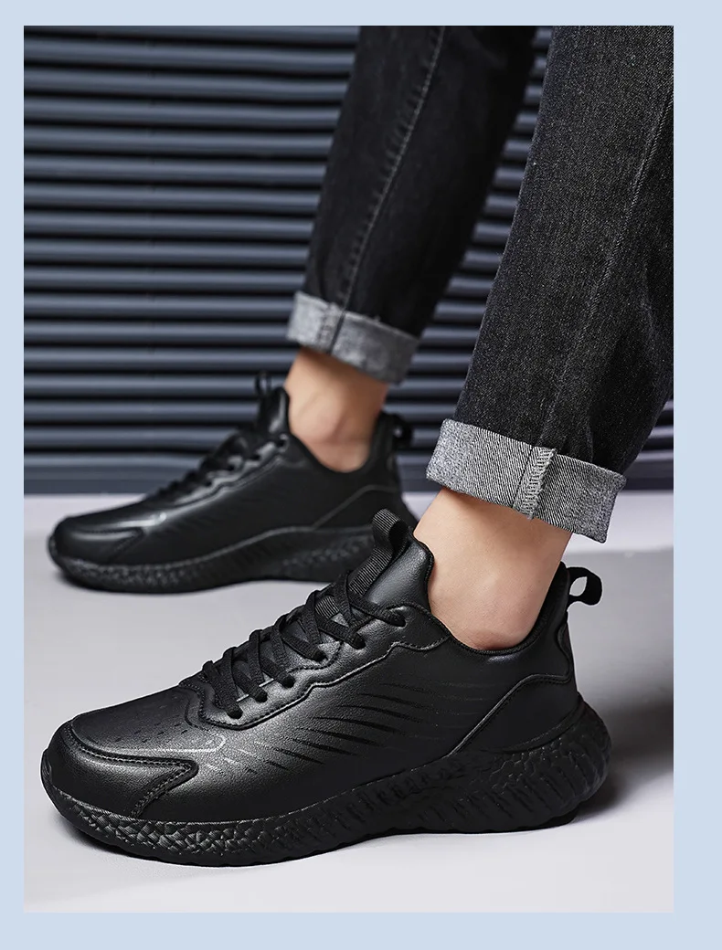 รองเท้าวิ่งลำลองสำหรับผู้ชาย, รองเท้ากีฬาน้ำหนักเบาหนังข้อต่ำ2023ฤดูใบไม้ร่วงฤดูหนาว