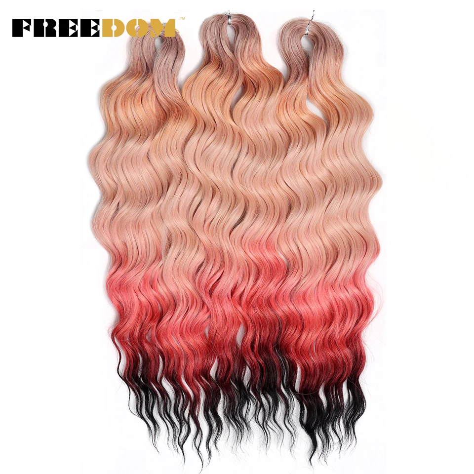 VRIJHEID Synthetische krullende vlechthaarextensies 24 inch/60 cm lang diep golvend twist gehaakte vlechten haar ombre bruin regenbooghaar
