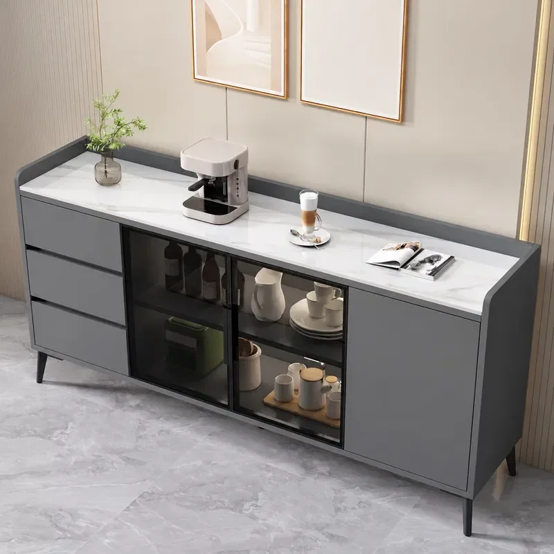Modern Simple Light Luxury Solid Wood Dining Side Cabinet Rock Slab Kitchen Living Room Hotel Home Wall Tea Storage Locker