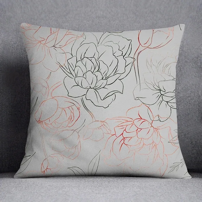 

2D Flat Printed Watercolor Floral Cushion Cover Pink Peony Throw Pillowcase for Sofa Couch Living Room Aesthetic Home Decor
