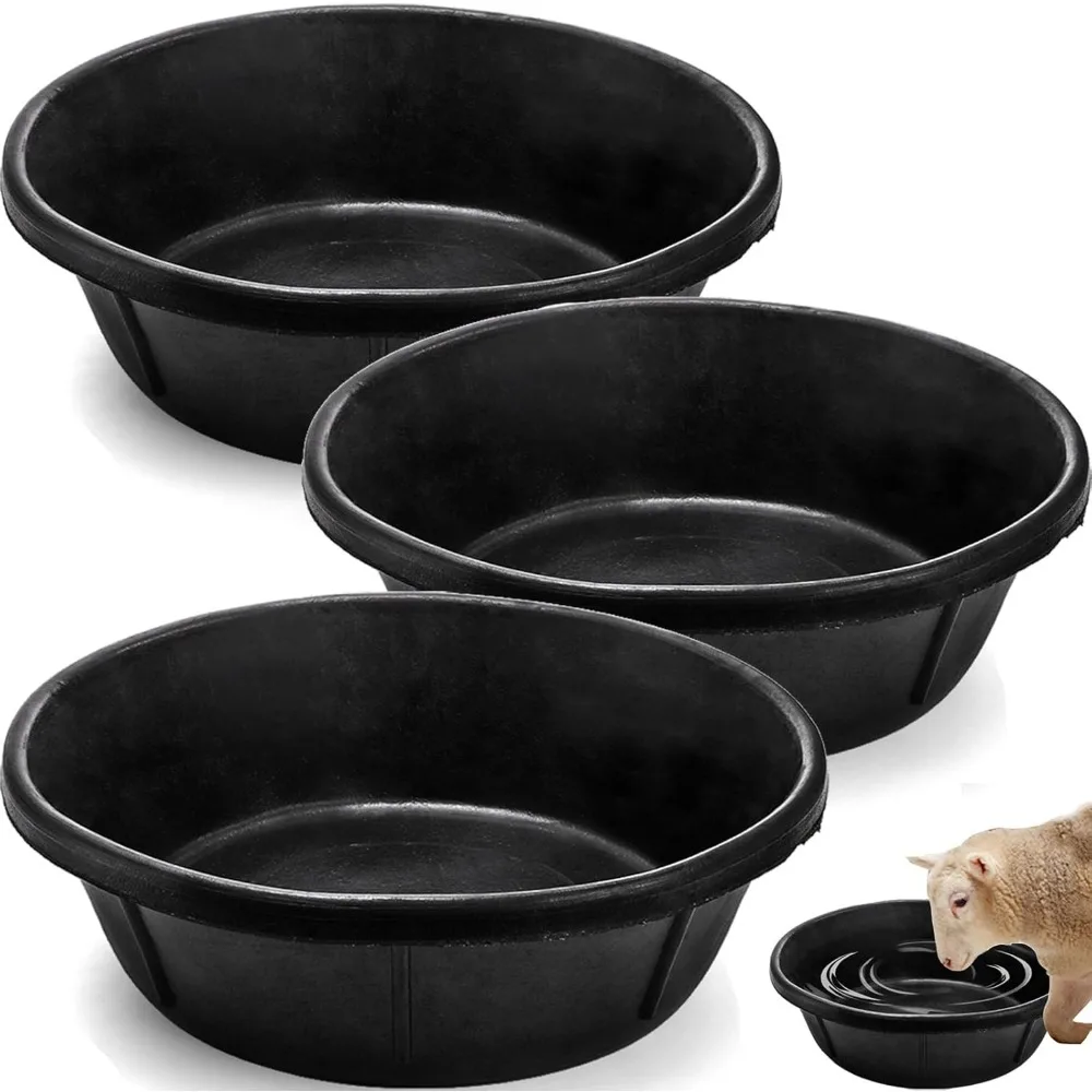 

3 Pack 8 Quart Heavy Duty Rubber Feed Pans Stackable Water Bowl for Livestock Farm Animals