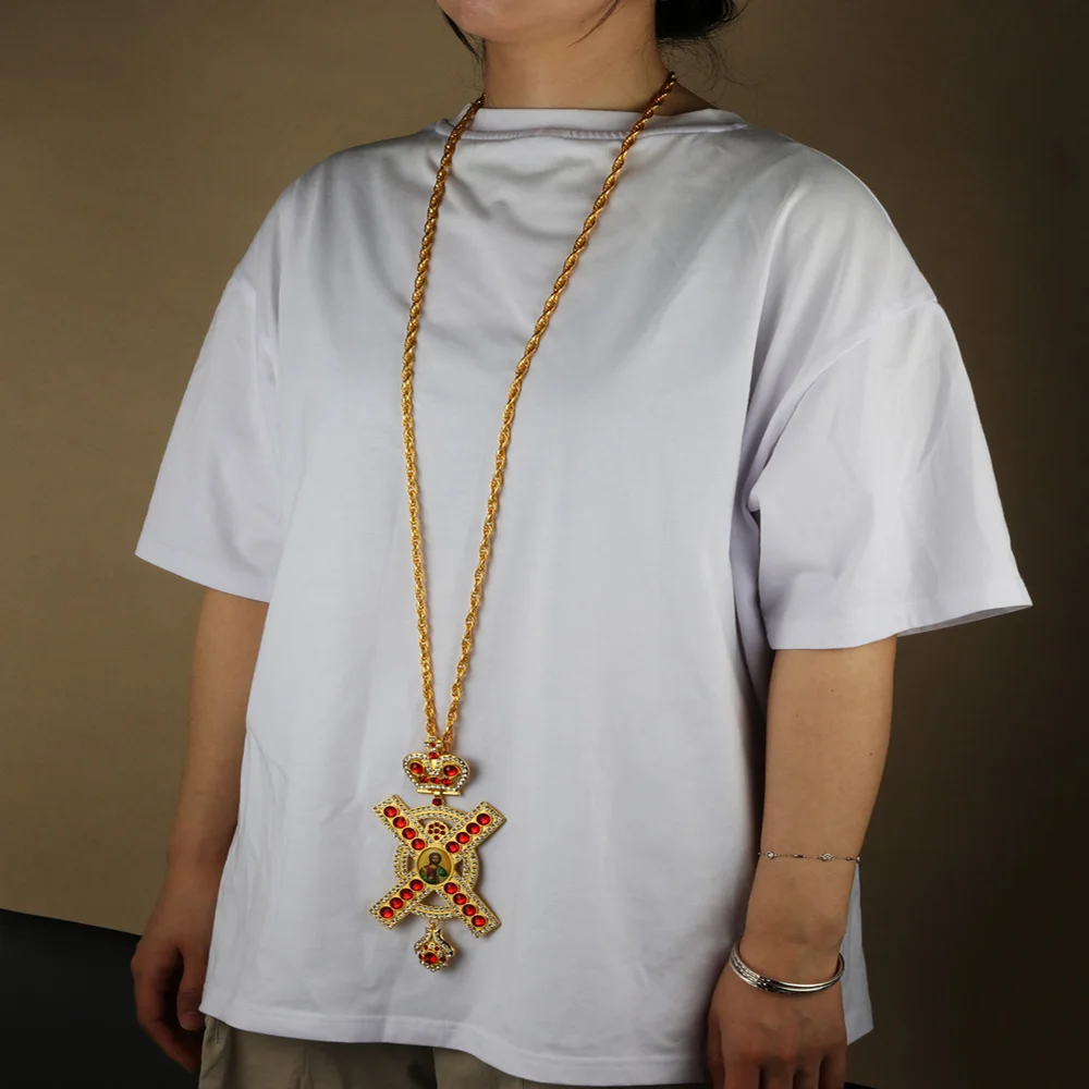Diyalo Hope Faith Gebetskreuz-Anhänger-Halskette, umgibt Zinklegierung, roter Kristall, 120 cm Kette, christliche religiöse Geburtstagsgeschenke – Detail 5