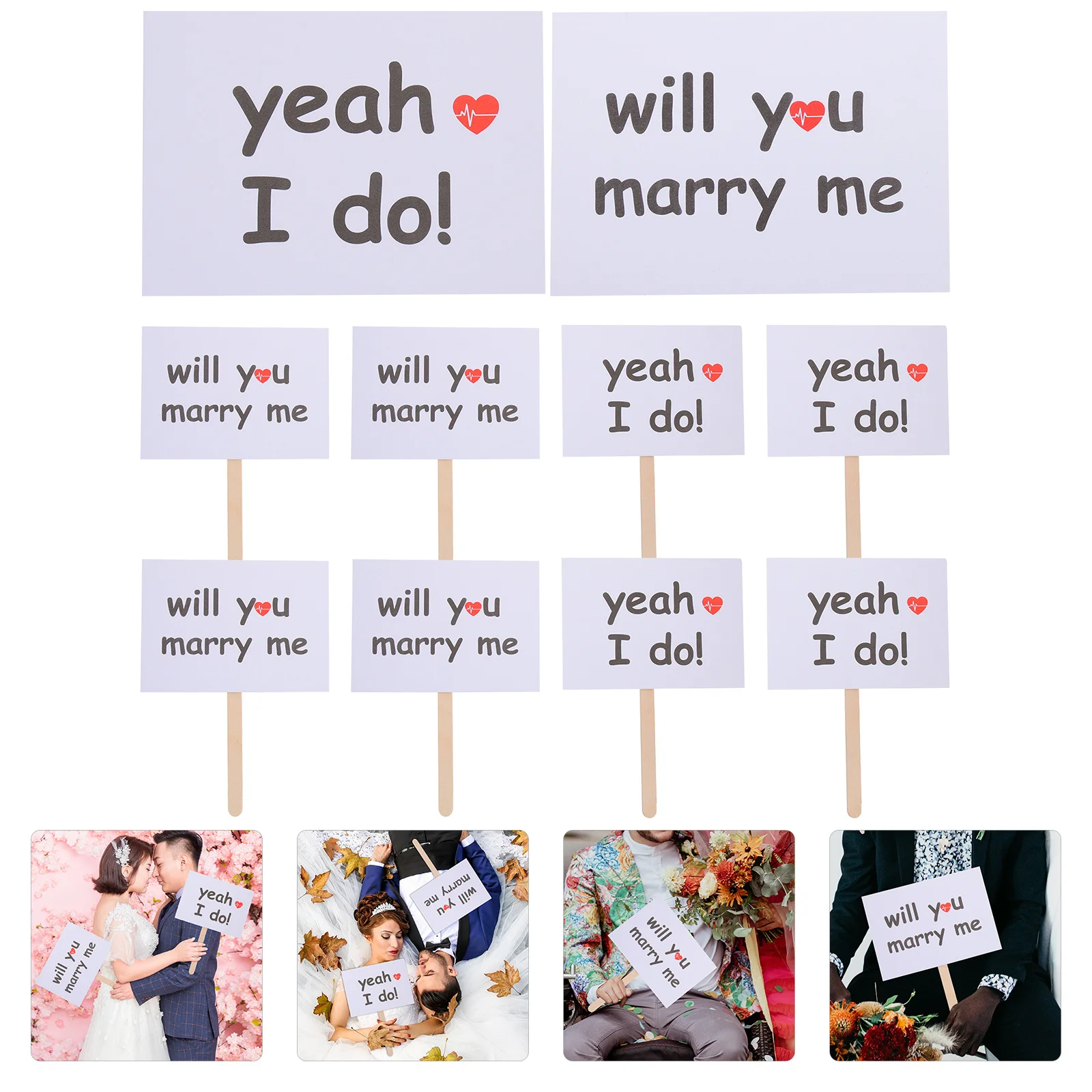 

10 Pairs Proposal Banner Wedding Photo Booth Props Decorative Paper Cards Creative Signs for Bridal Party Photoshoot