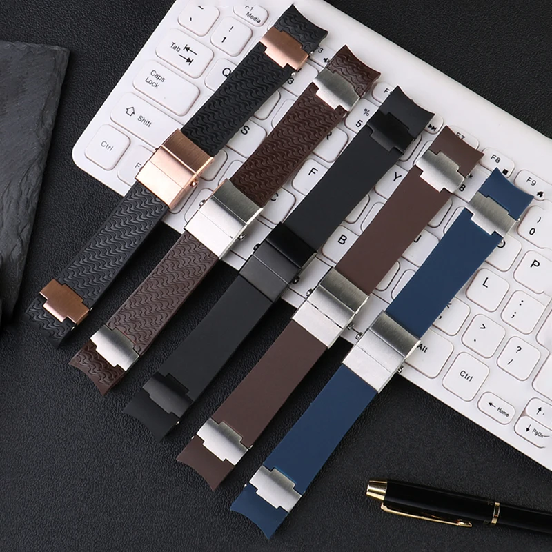 For Ulysse Nardin Silicone Rubber Watch Band 263 DIVER Curved End strap Black Brown Blue 22mm Waterproof belt watch Bracelets