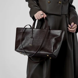 BURMINSA Women Genuine Leather Tote Bags Minimalist Large Capacity Casual Daily Shopper Work Travel Shoulder Handbags For Ladies