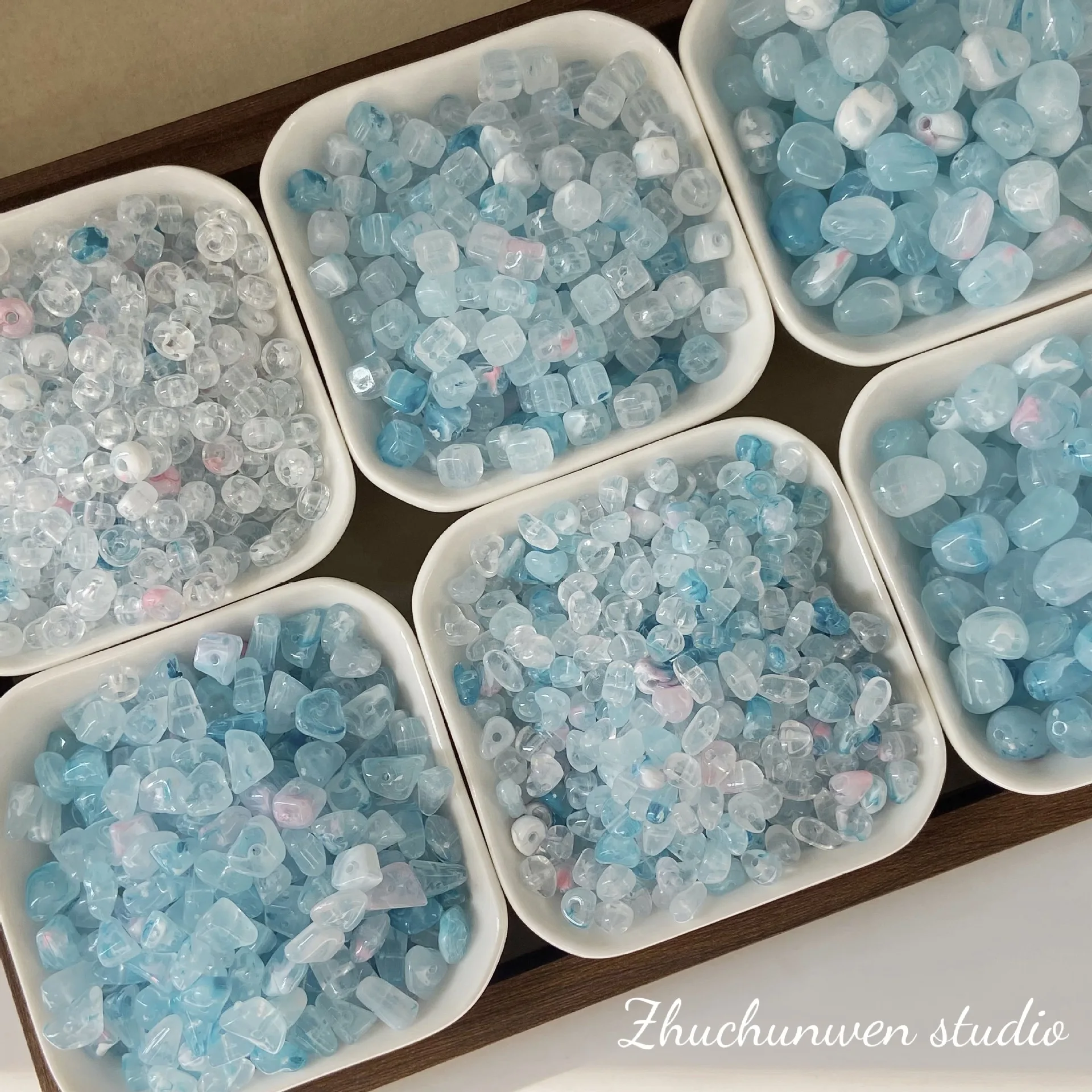100g Ice Blue Acrylic Beaded Dyeing Imitation Jade Diy Beaded Handcrafted Bracelet And Necklace Accessories, Loose Beaded Materi