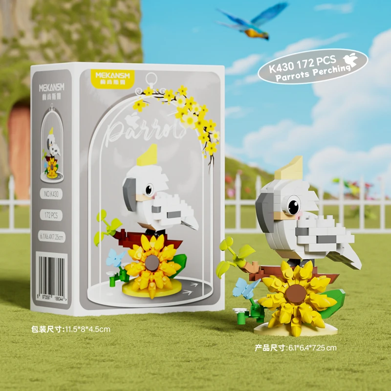 Blocs de construction éducatifs créatifs pour perroquets et oiseaux, architecture d'apprentissage élégante avec des fleurs colorées, jouets pour oiseaux
