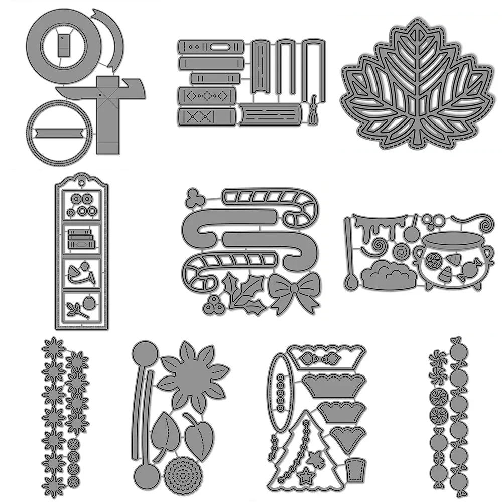 

Рождественская елка, трости, конфеты, вырубные штампы, набор штампов с мятой и подсолнечником для DIY, скрапбукинга, альбом, декоративные поделки, открытка