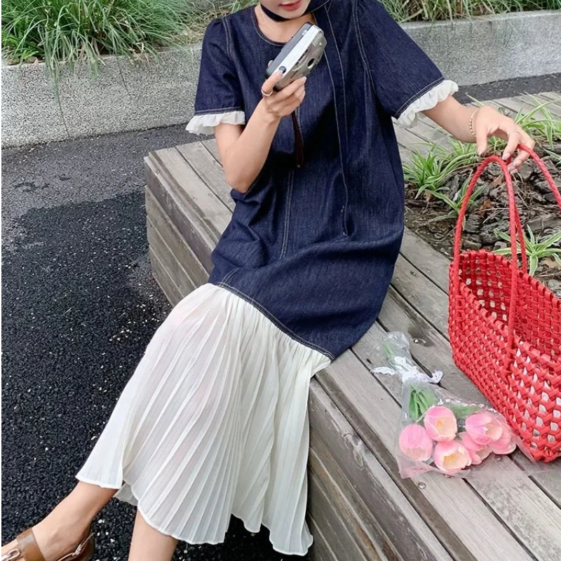 French Chic Patchwork Denim Dresses for 2026 Summer New Mermaid Lady Vestidos Elegant Jeans Female Robe Clothes KE581 - view 6