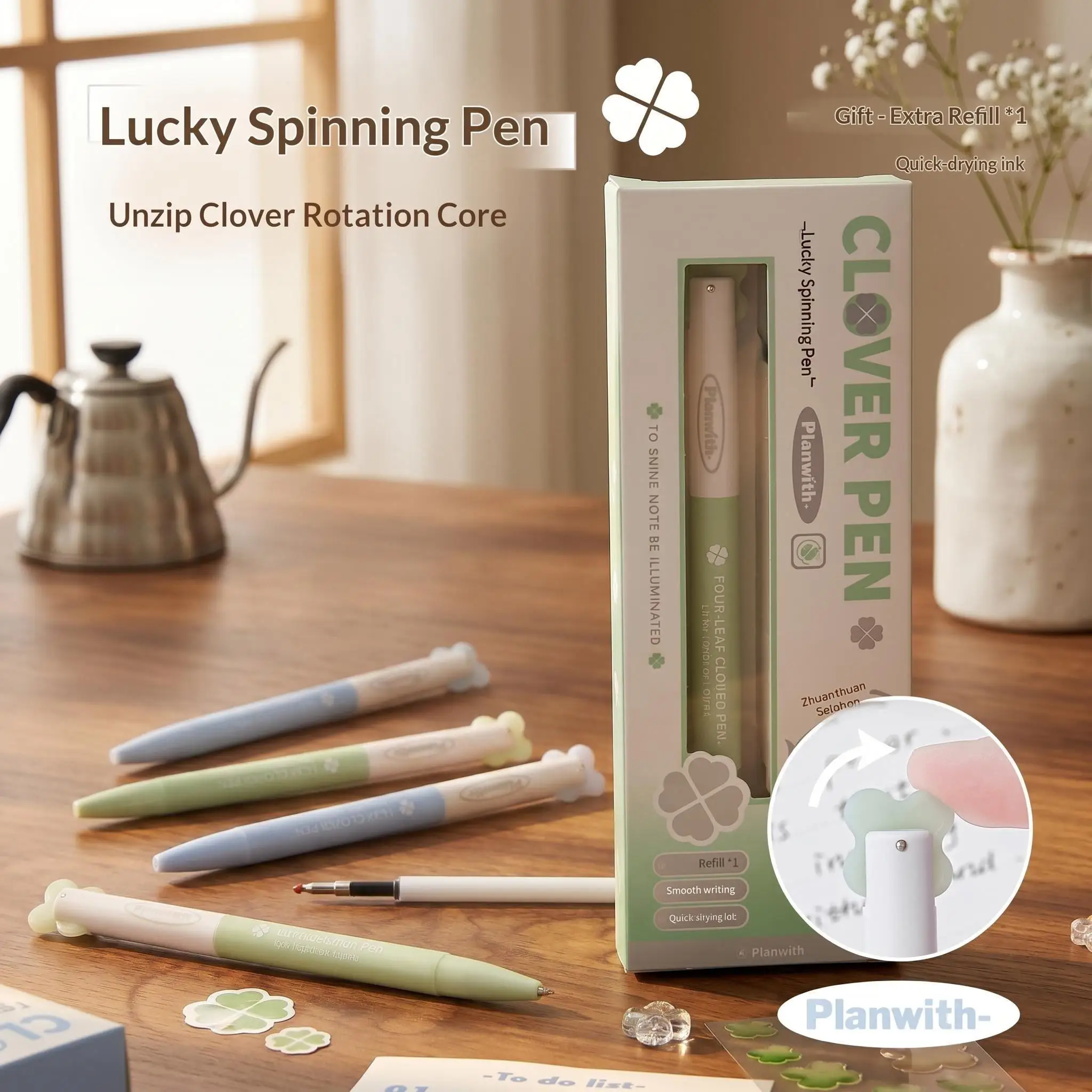 

Planwith Four-Leaf Clover Rotating Gel Pen,0.5mm Quick-dry Decompression Pen,Ldeal For Note-taking,Exam,Office Work Art Projects