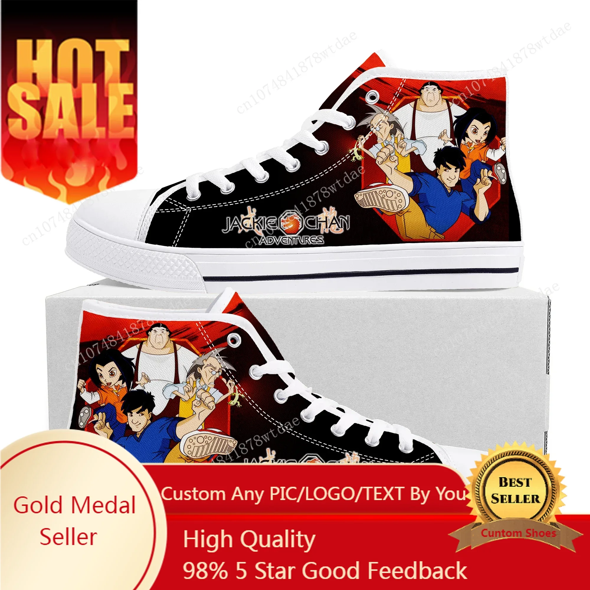 Jackie Chan Adventures High Top Sneakers Mens Womens Teenager High Quality Canvas Sneaker Comics Manga Couple Customized Shoes