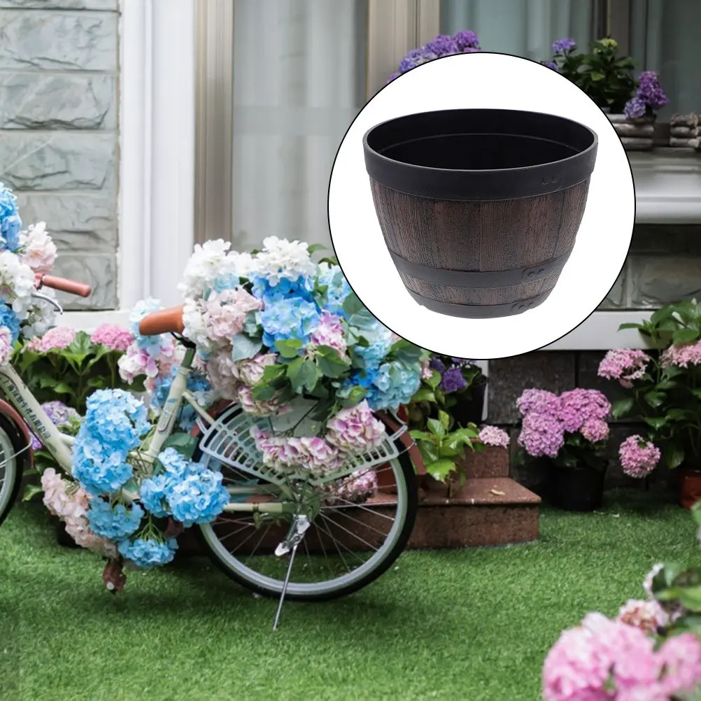 

Декоративное кашпо из пластика под дерево без отверстий для гидропоники, садоводства и хранения, имитация деревянной бочки