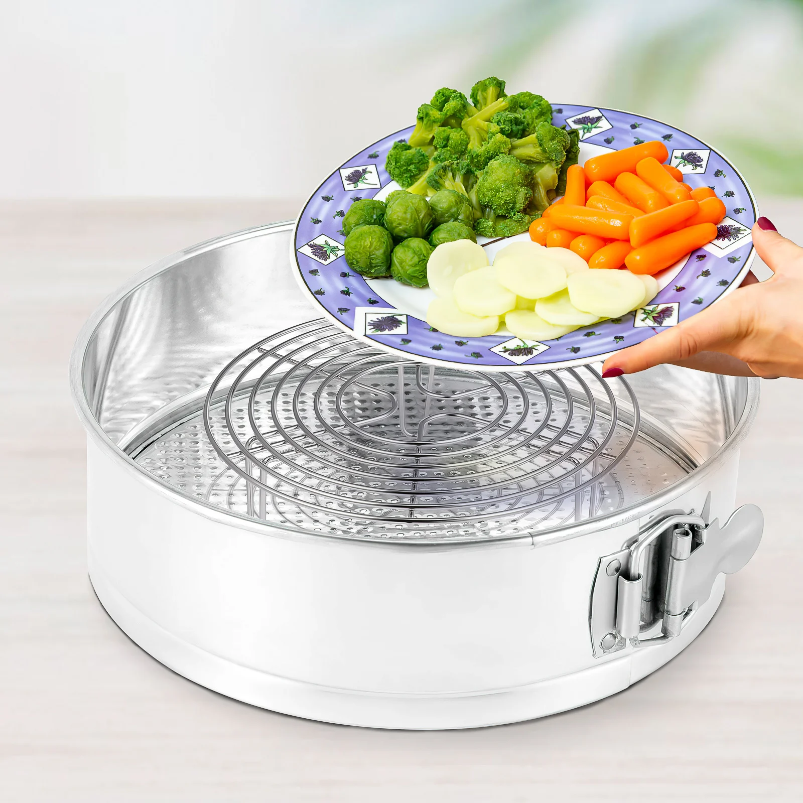 

Multifunctional Stainless Steel Round Steamer Rack Kitchen Tool for Steaming Cooking Baking Cooling Rack Air Fryer Oven Use