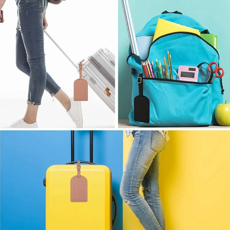 4 Piece PU Leather Luggage Tag With Adjustable Strap Suitcase Tags Identifier Travel Bag With Privacy Protection Cover