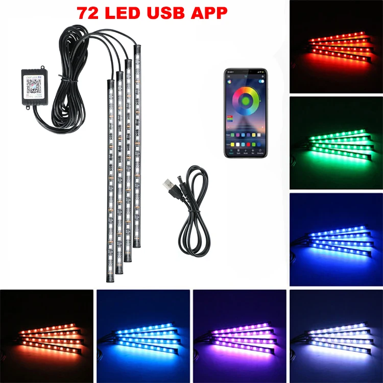 Neon LED interieur sfeerverlichting met draadloze APP-afstandsbediening, RGB auto-interieur stripverlichting, voetverlichting, achtergrondverlichting, decoratieve lampen