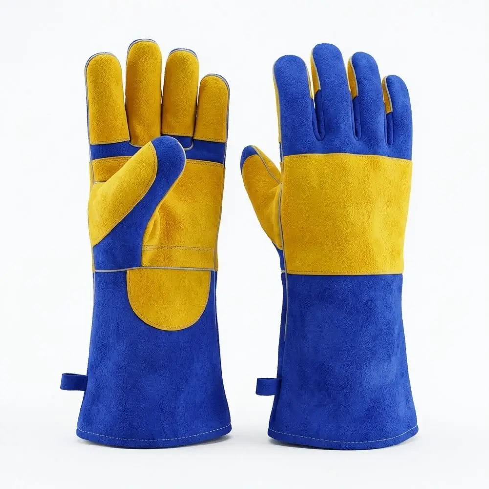 Leather Welding Gauntlets 40cm Extended Cuff Heat Resistant Safety Mitts Durable Anti Slip For Industrial Manufacturing