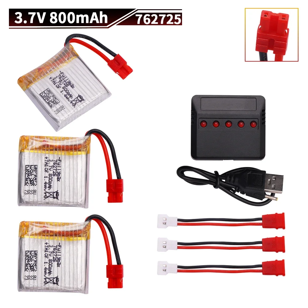 3,7 V 800 mAh wiederaufladbarer Lipo-Akku mit 5-in-1-Ladegerät für SYMA X21 X21W Akku Quadcopter Quadcopter Ersatzteile 3,7 V 762725