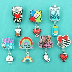 Arcoíris y Love Rotate Badge Reel Doctor Workers enfermera ID Holder Girl Boy retráctil Name Card Holder Accessory