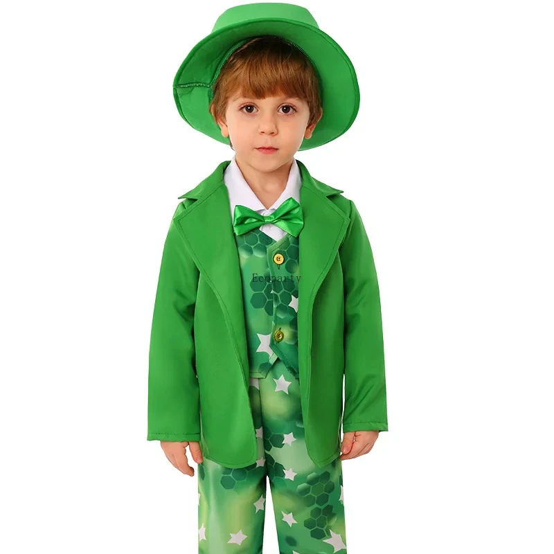 St.partrick day Ireland DayLeprechaun Cosplay Green Suit Costume Halloween Group Performance Suit for boy costume for kids