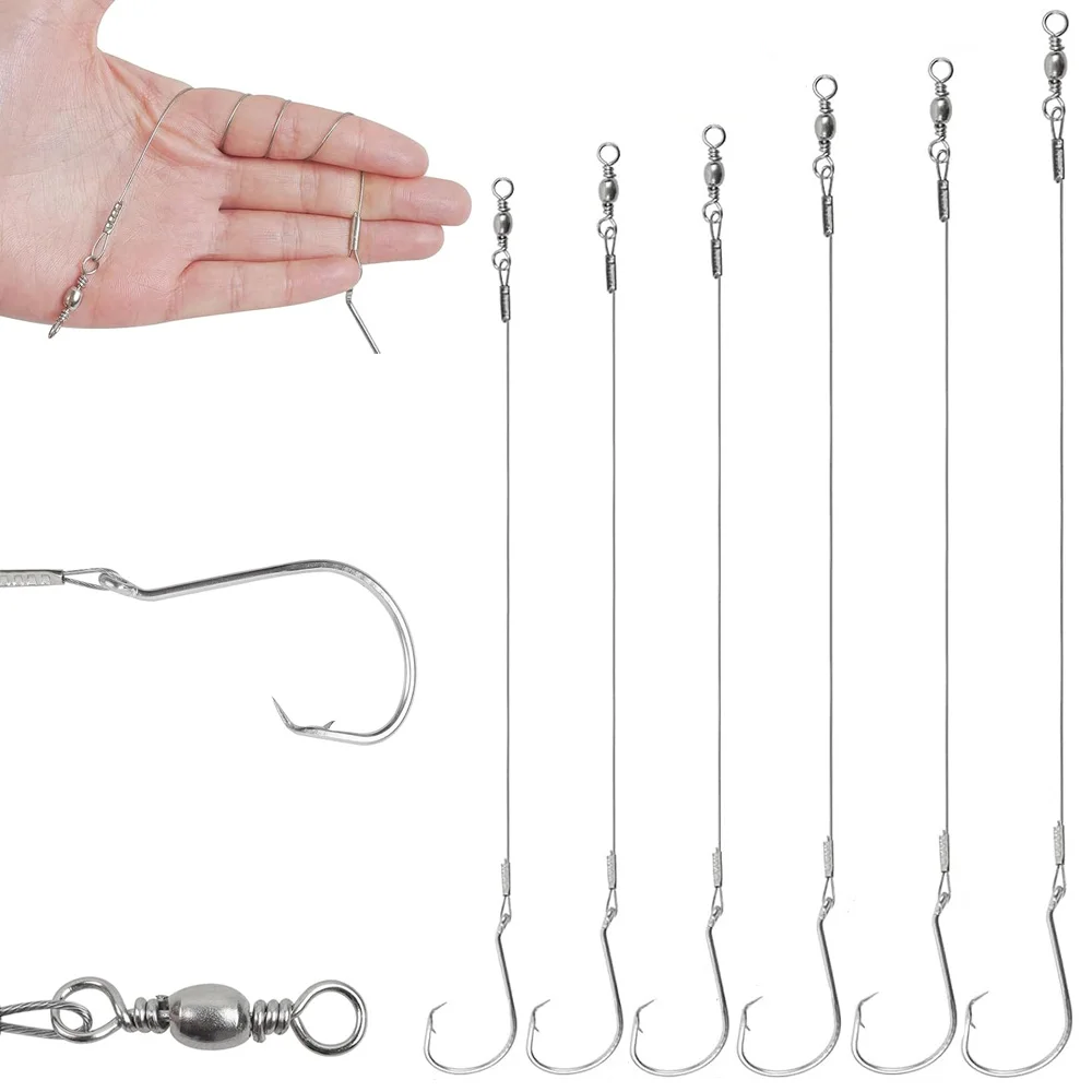 

6Pcs Circle Hooks Rigs Catfish Rig Saltwater Fishing Leader Wire Fishing Hooks with Steel Wire Leaders Hook Rig for Catfish Bass