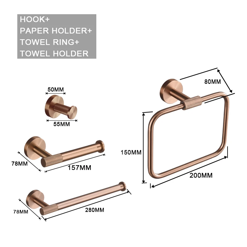 Geborsteld Rose Goud Roestvrij Staal Badkamer Hardware Set Handdoekenrek Kapstok Handdoekstang Toiletrolhouder Zeepbakje Accessoires - afbeelding 1