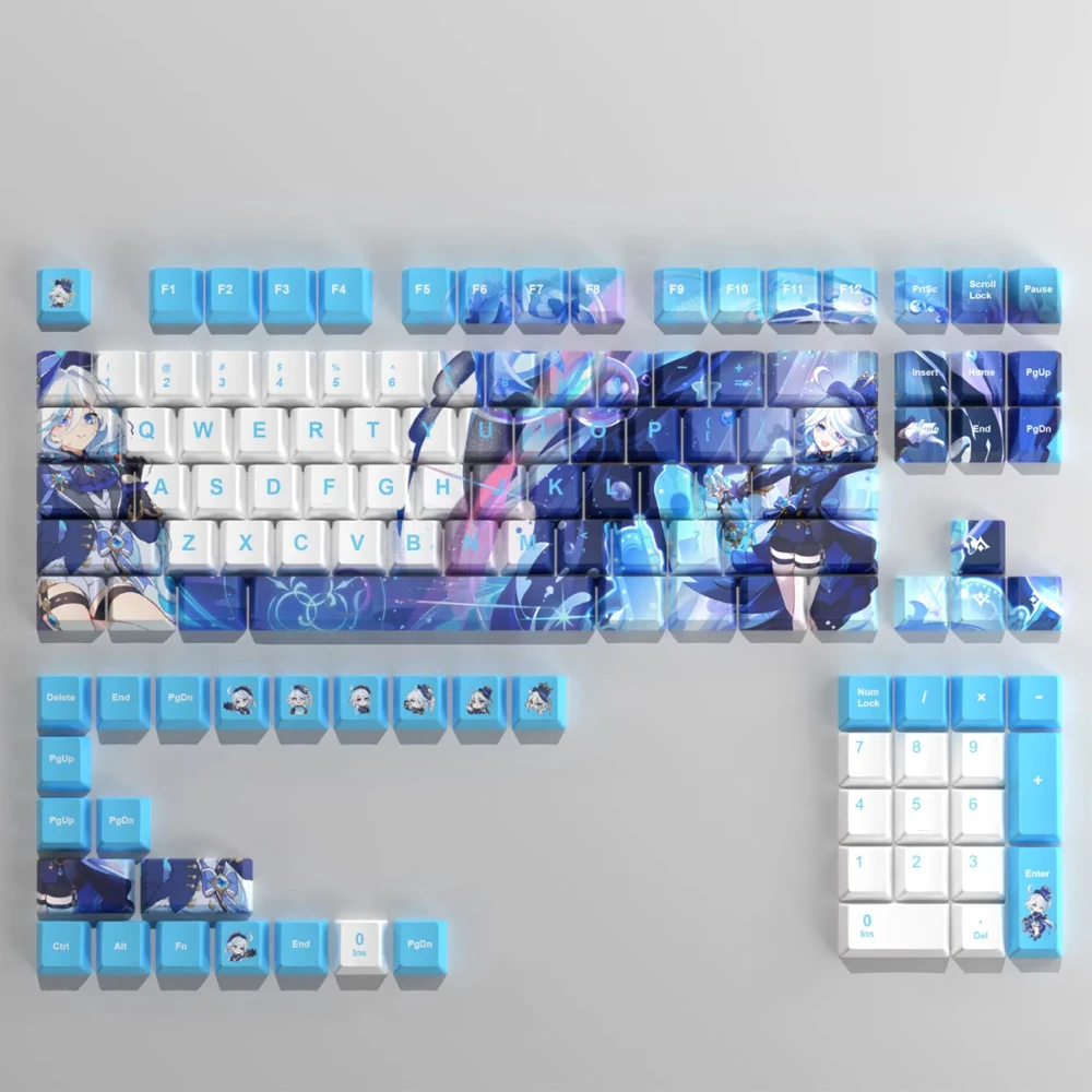 Mechanical Keyboard Caps Gaming Cartoon PBT Keycap Anime Genshin Impact Furina Role 125 Keys Personality Cherry Profile KeyCaps