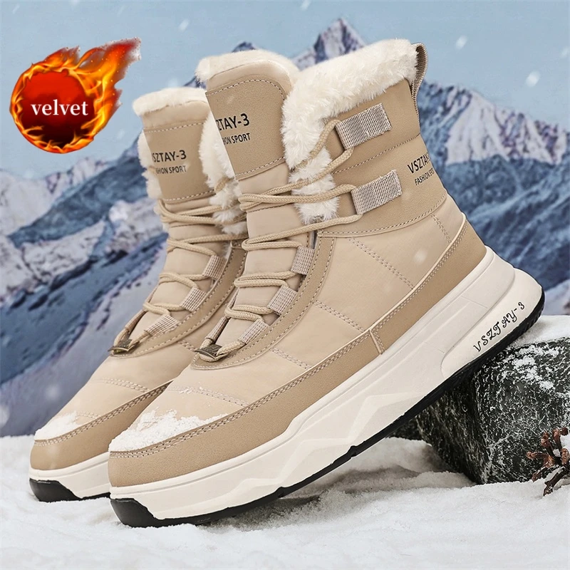 

Fashion Winter Snow Boots For Men Platform Plus Velvet Men's Ankle Boots Outdoor Warm Plush High Top Sneakers Man Cotton Shoes