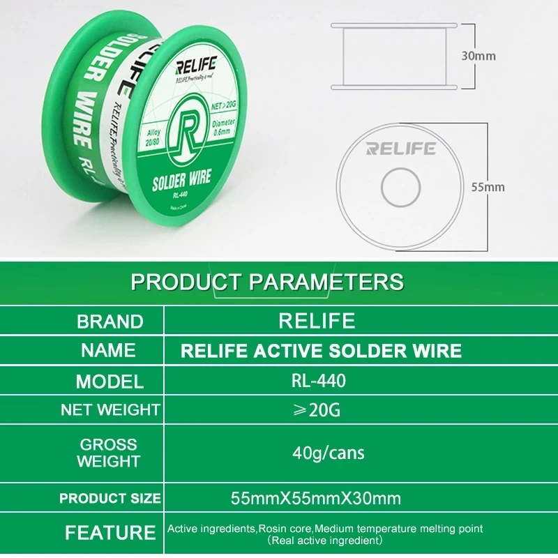 RL-440 Original Mechanic Rosin Core Solder Wire 0.3mm 0.4mm 0.5mm 0.6mm 40g Low Melting Point Soldering Tin BGA Welding Tools