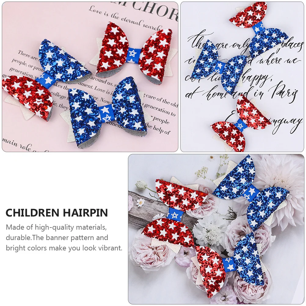 

3pcs Independence Day Hair Clips American Flag Pattern Bright Color Durable Party Wear Hairpin For Patriotic