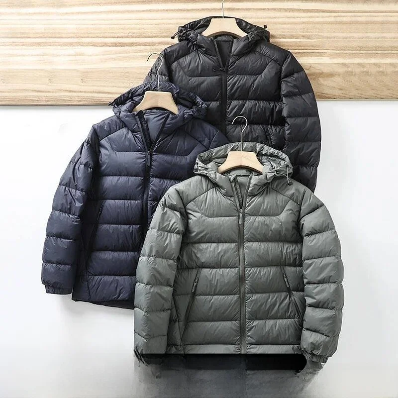 

Мужская уличная дышащая пуховая куртка с капюшоном Jaet White Du Feather 85 Fill Power Winter Faionable Long Sve Zi...