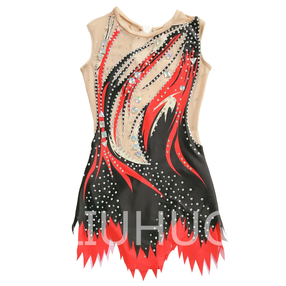 

LIUHUO Rhythmic Gymnastics Leotard Black-Red Competitive Gymnastics Performance Clothing