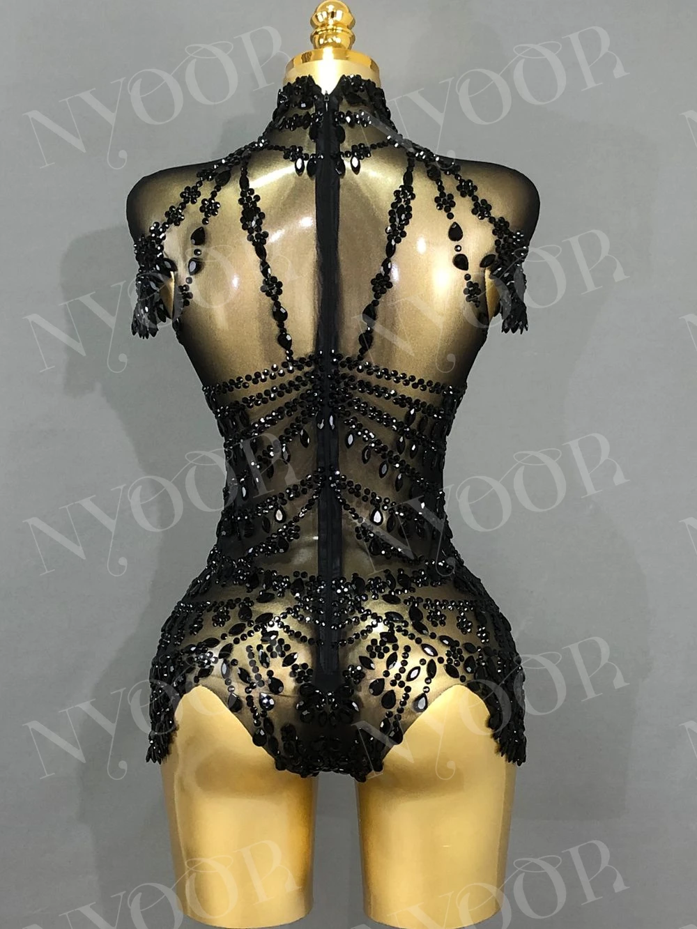 Sparkly Rhinestones Bodysuit Women Sexy Mesh Transparent Performance Dance Costume Singer Dancer Show Stage Wear Club Leotard view 3