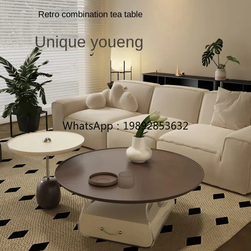 AA كريم نمط طاولة القهوة غرفة المعيشة المنزل شقة صغيرة بسيطة الحديثة 2023 طاولة جانبية جديدة الرجعية طاولة مستديرة