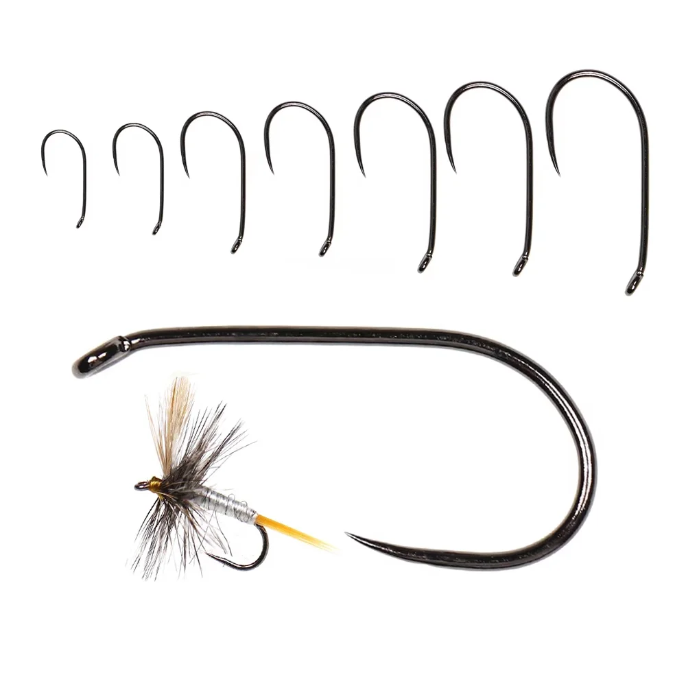 50 UNIDADES # 8~ # 20 Anzóis Forjados em Níquel Preto com Olho Inferior Sem Farpa Adams para Atado de Moscas Secas, para CDC, Mayfly, Emerger, Nymphs e Iscas de Pesca de Truta