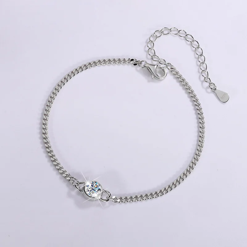JECIRCON S925 Sterling Silver Moissanite Bracelet 0.5/1 Carat Simple Round Bubble Hand Chain for Women Light Luxury Style Design