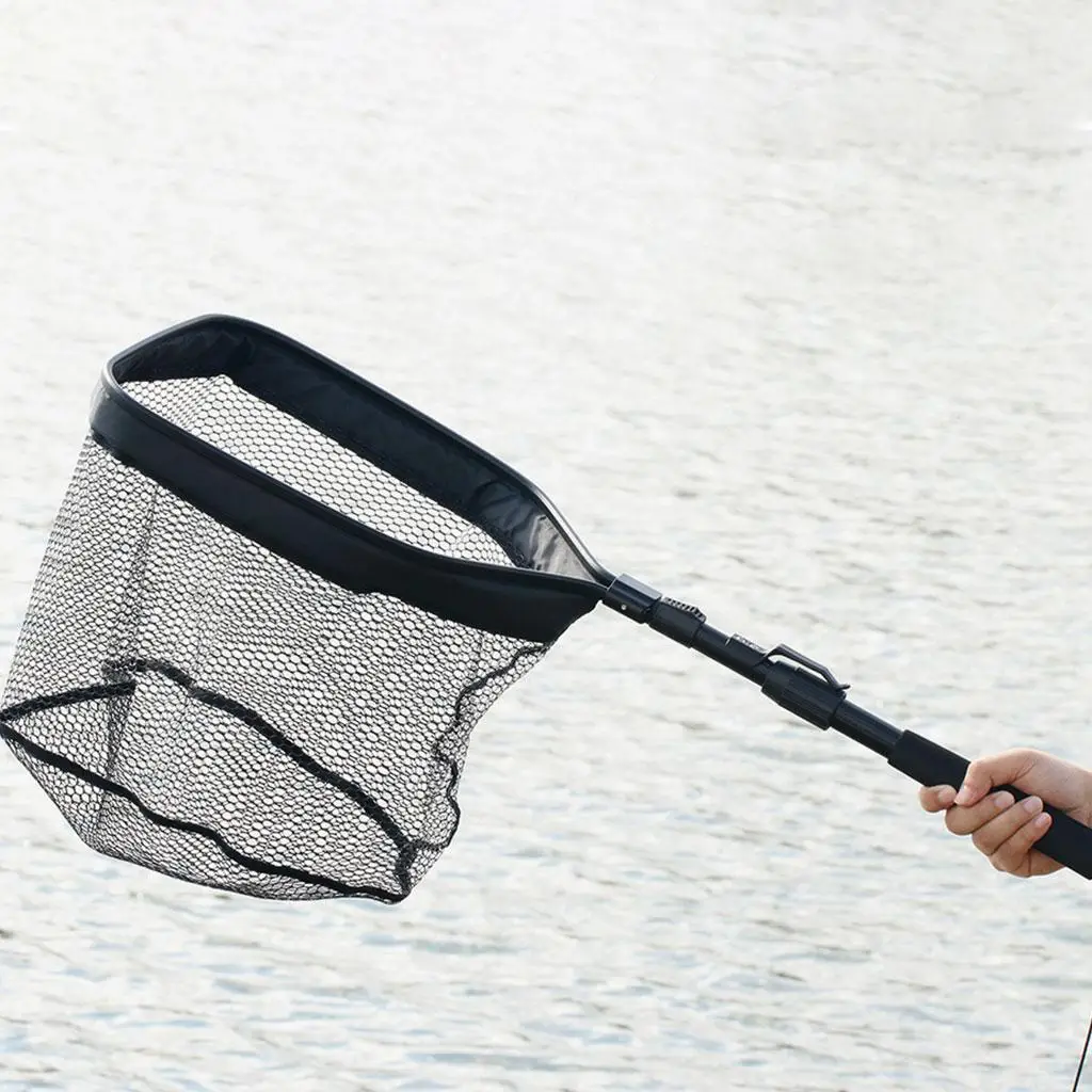 Fishing Landing Net, Aluminum Alloy Telescopic Pole Handle Silicone Mesh Fishing Tools, Pool