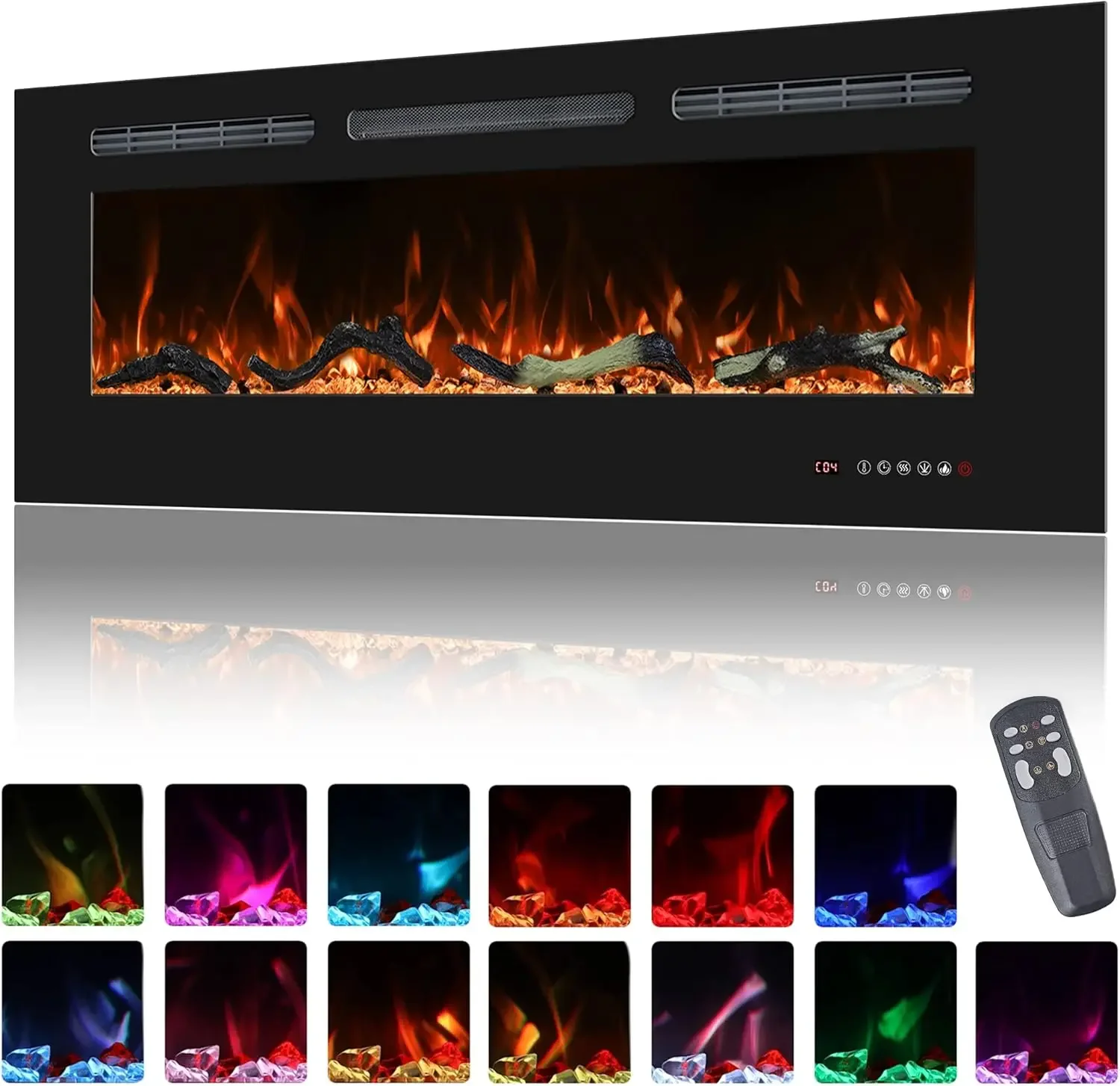 Fireplace 42 inch Wide, Wall Mounted Fireplace Inserts Electric Heater, 13 * 13 Flame Effects Like Real Flame, Low Nois