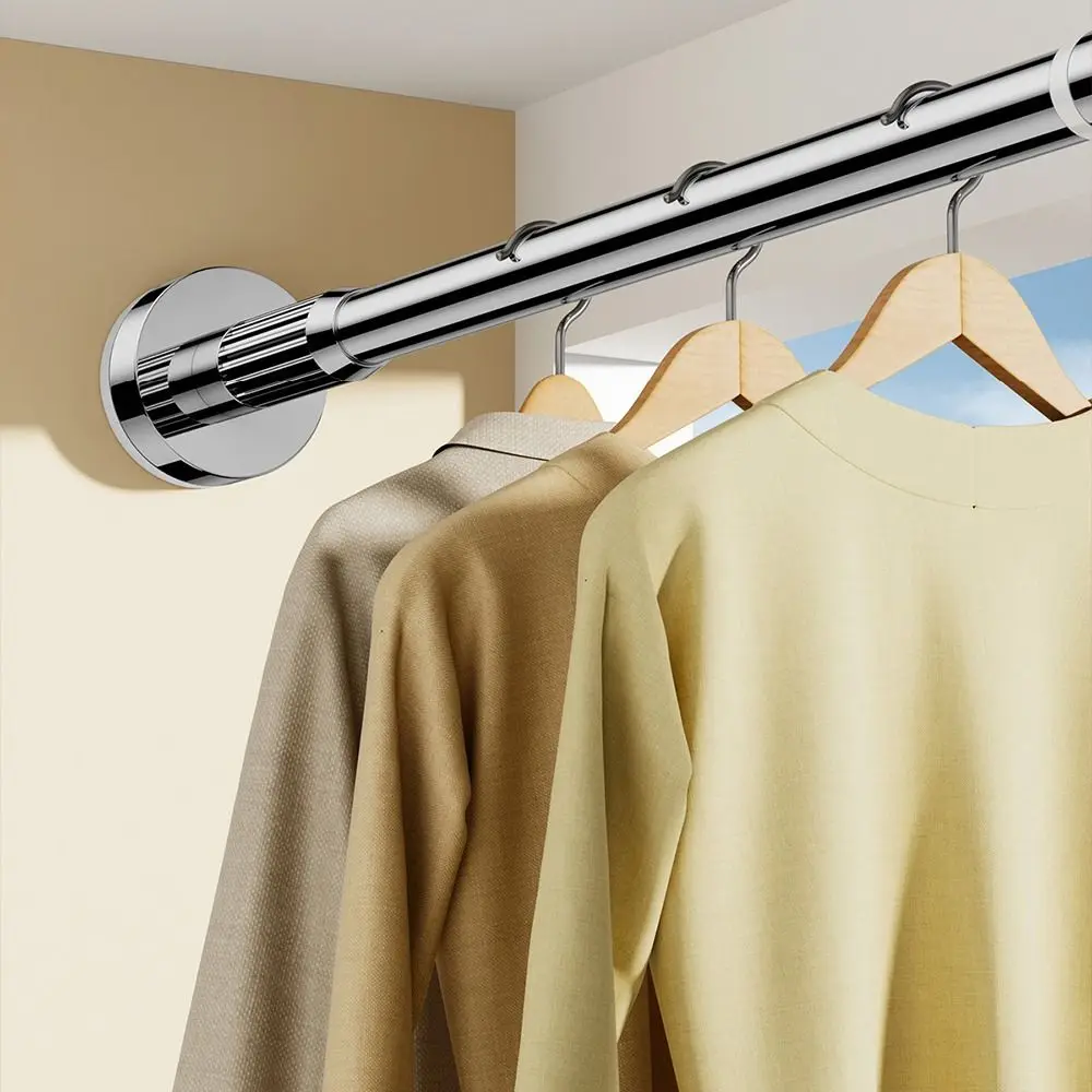 Adjustable Curtain Rod Multi Purpose Non-slip Spring Telescopic Rod No-drilling Metal Clothes Hanging