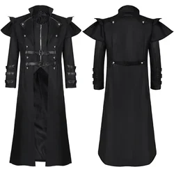 Vintage Halloween Medieval Steampunk Elves Pirate Costume Adult Men Black Long Split Jacket Gothic Armor Leather Coats