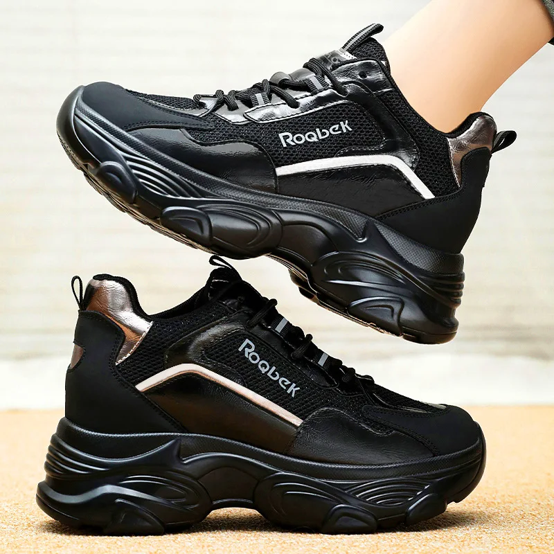 

The New Fashion Platform Sport Shoes for Women 2024 Summer Black Casual Chunky Sneakers Women Mesh Leather Platform Shoes 8CM