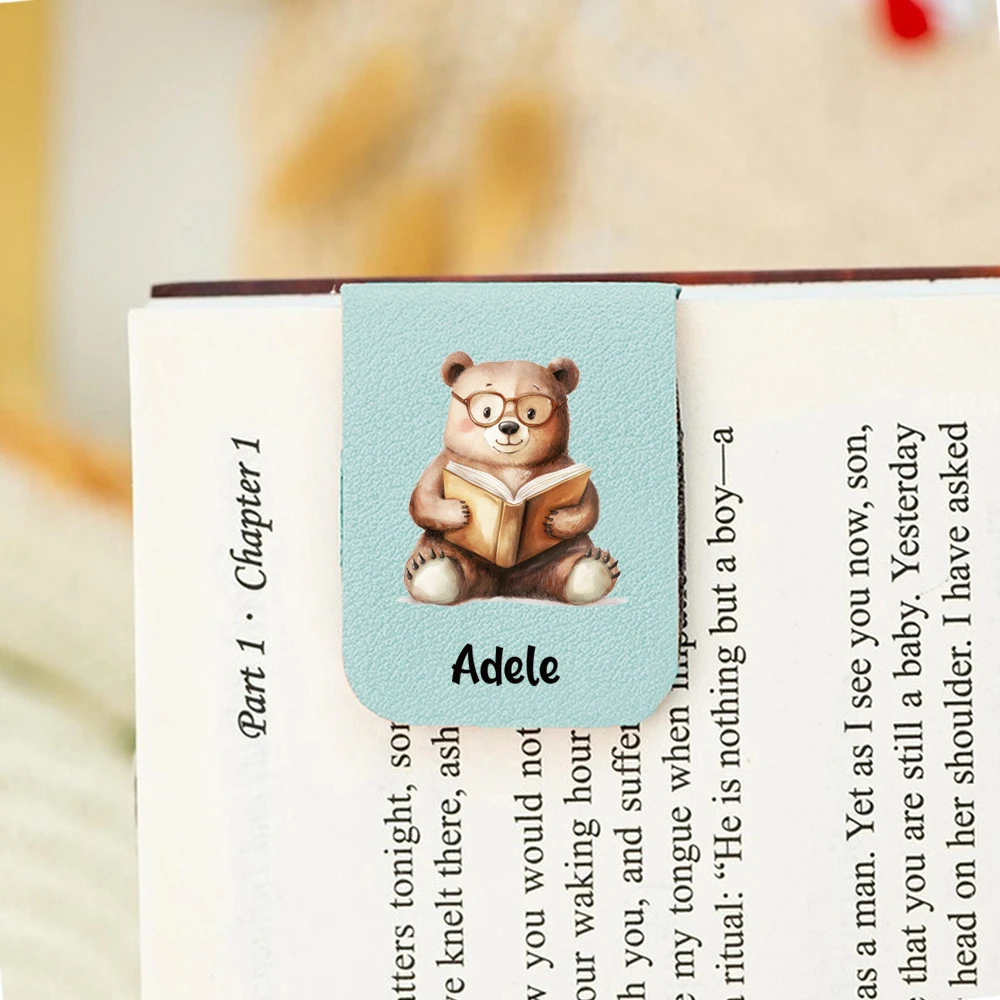 1pc naam bladwijzer met schattige dieren, aangepaste lederen schattige dieren bladwijzer, gepersonaliseerde magnetische bladwijzer, boekenliefhebber verjaardagscadeau