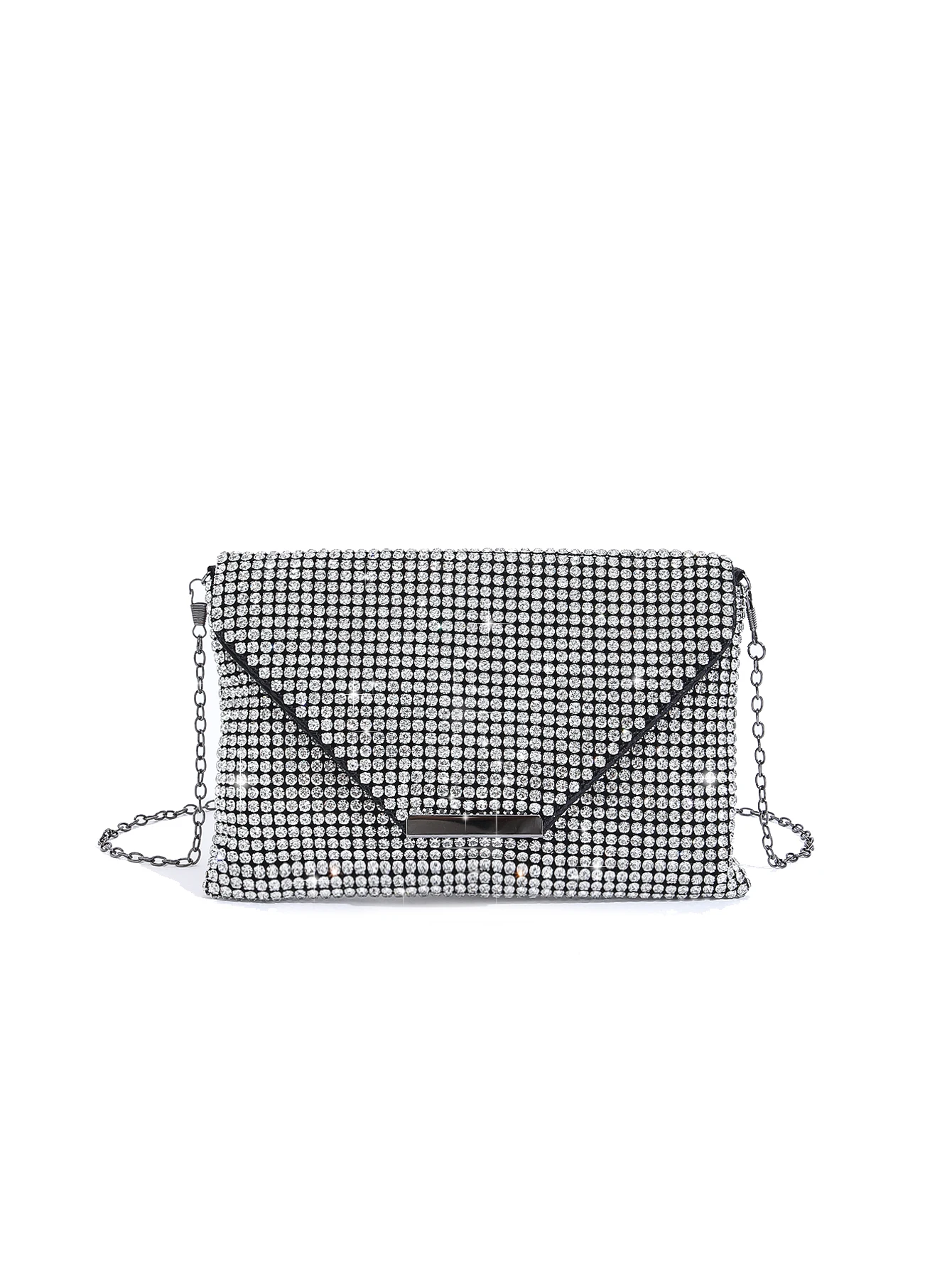 

Shiny，fashion diamond-encrusted magnetic clamshell metal chain crossbody envelope bag evening bag for party and wedding